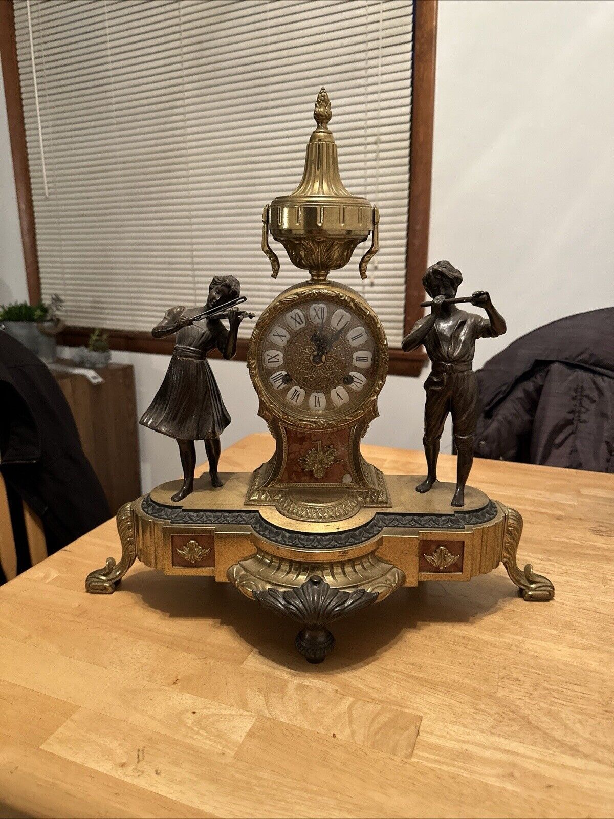 Vintage Ornate German Brass/Bronze Mantle Clock. Untested.