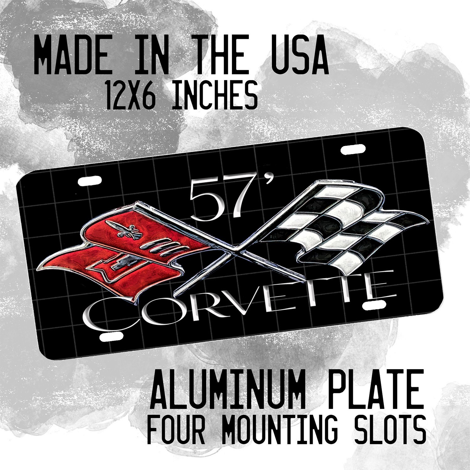 Classic American Sports Car Corvette Flags 1957 - 1964 Aluminum License Plate