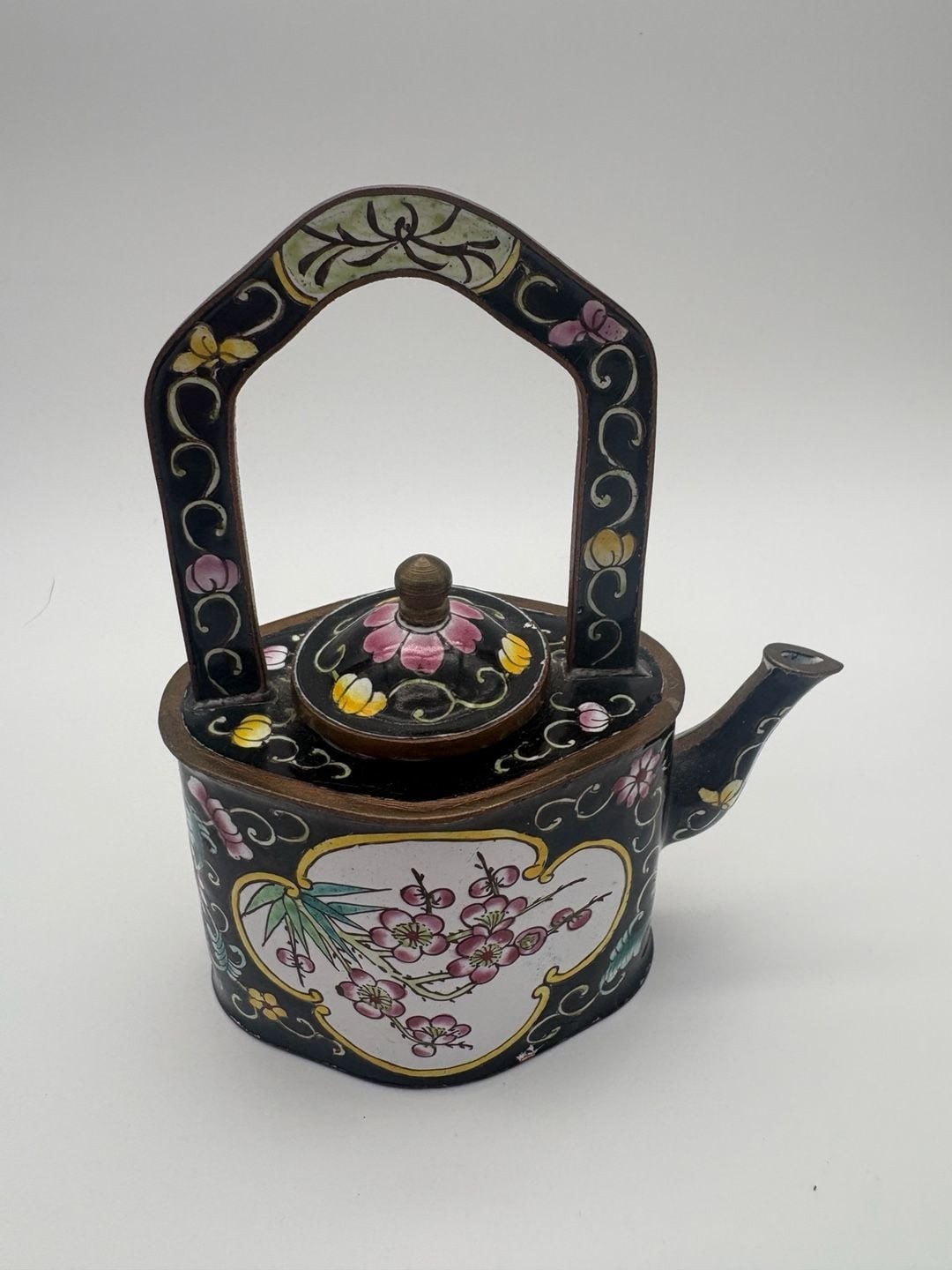 Asian Collection Vintage Miniature Enamel Teapot Black Floral Cherry Blossom Asian Collection Vintage Miniature Enamel Teapot Black Floral Cherry Blossom
