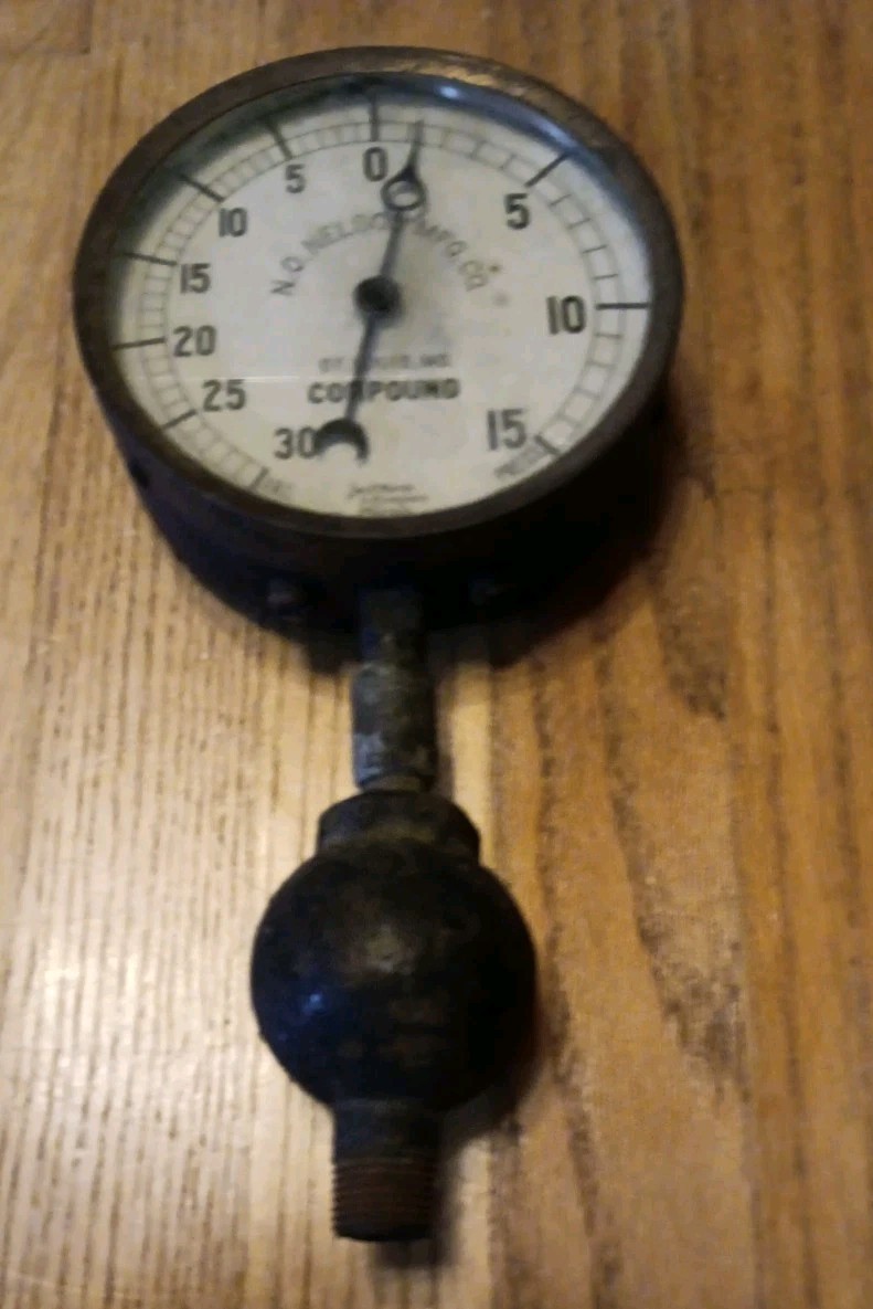 Antique Jas. P. Marsh Compound Gauge w Check Valve, 5.5" diameter, not tested