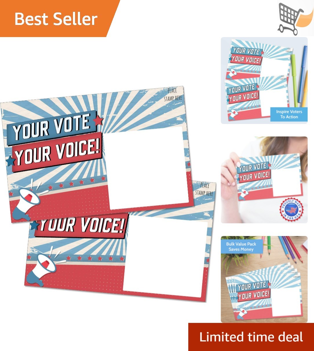 Bulk Voter Postcards 4x6 USA Made Patriotic Red White Blue Get Out The Vote