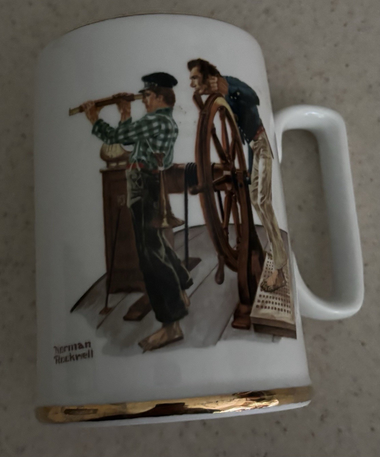 NORMAN ROCKWELL “River Pilot”Collectible Mug With Gold Trim-1985 NORMAN ROCKWELL “River Pilot”Collectible Mug With Gold Trim-1985