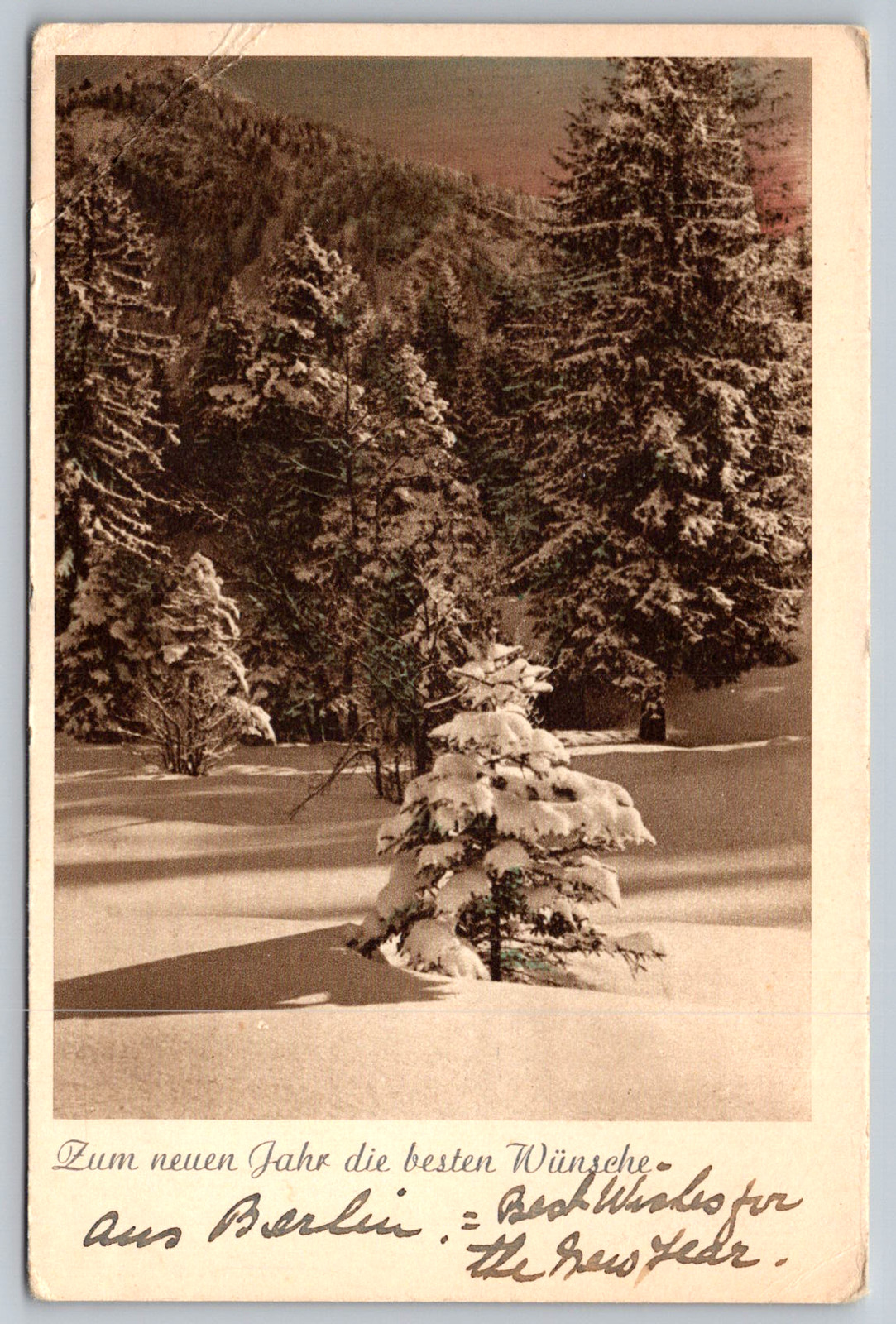c1940s Berlin Snowy Forest Best Wishes New Year Postcard c1940s Berlin Snowy Forest Best Wishes New Year Postcard