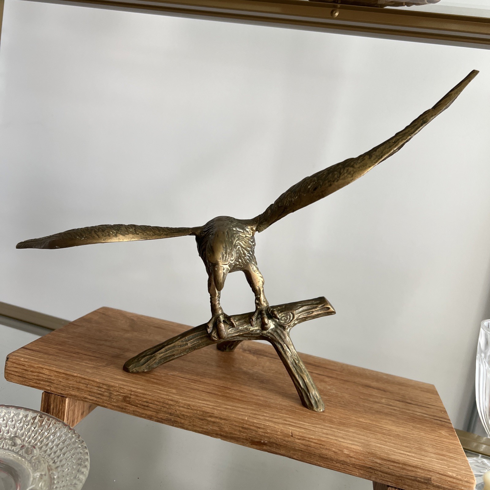 Vintage Brass Eagle Sculpture 14” Wingspan Bird Figurine Decor 6” Base Vintage Brass Eagle Sculpture 14” Wingspan Bird Figurine Decor 6” Base