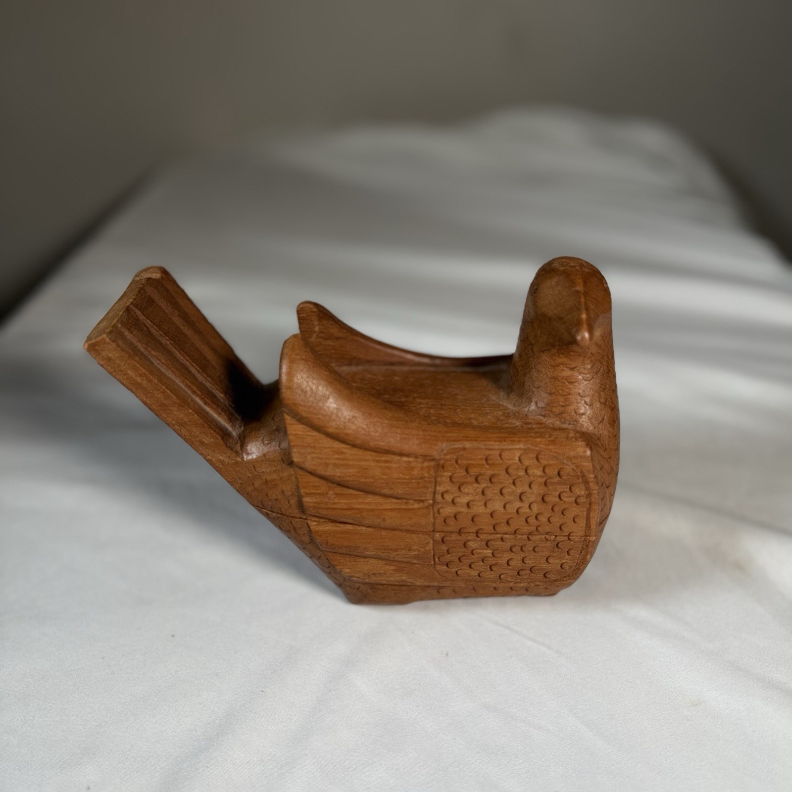 Vintage Hand Carved Teak Wood Bird Figurine Thailand Trinket Dish 6" Vintage Hand Carved Teak Wood Bird Figurine Thailand Trinket Dish 6"