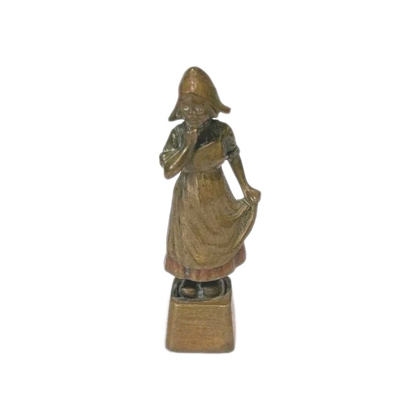 Antique c1940 Miniature Viennese Dutch Woman Bronze Sculpture Figurine 2 1/8" Antique c1940 Miniature Viennese Dutch Woman Bronze Sculpture Figurine 2 1/8"