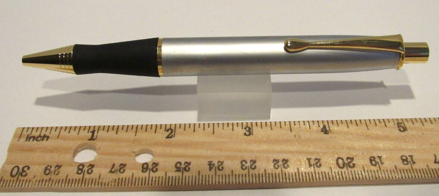 TERZETTI Explorer HEAVY BRASS Metal Large Click Top Ballpoint Pen- SILVER/GT