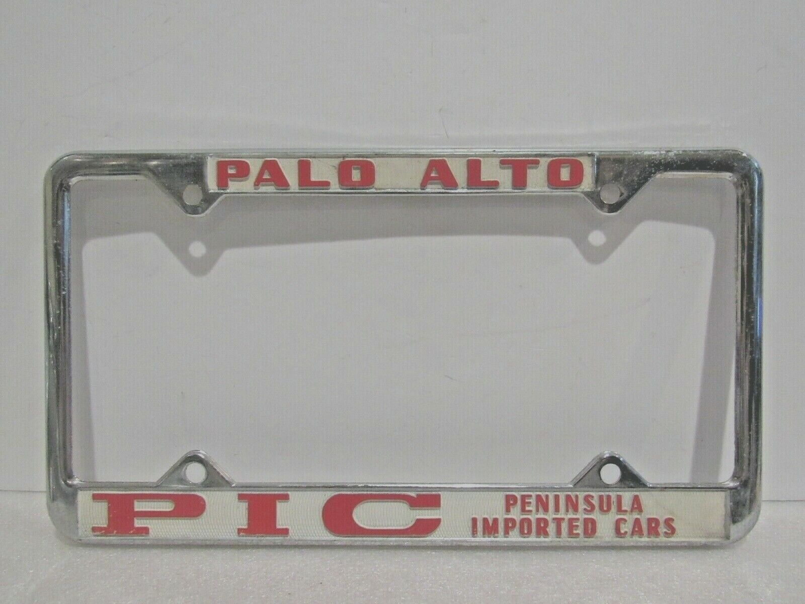 Vintage Palo Alto PIC Peninsula Imported Cars License Plate Frame Metal Embossed