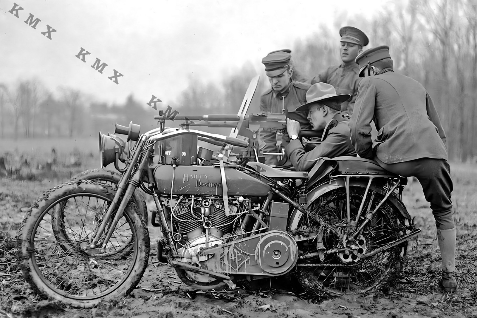 WWI Soldiers On A Harley Davidson Motorcycle 4x6 photo