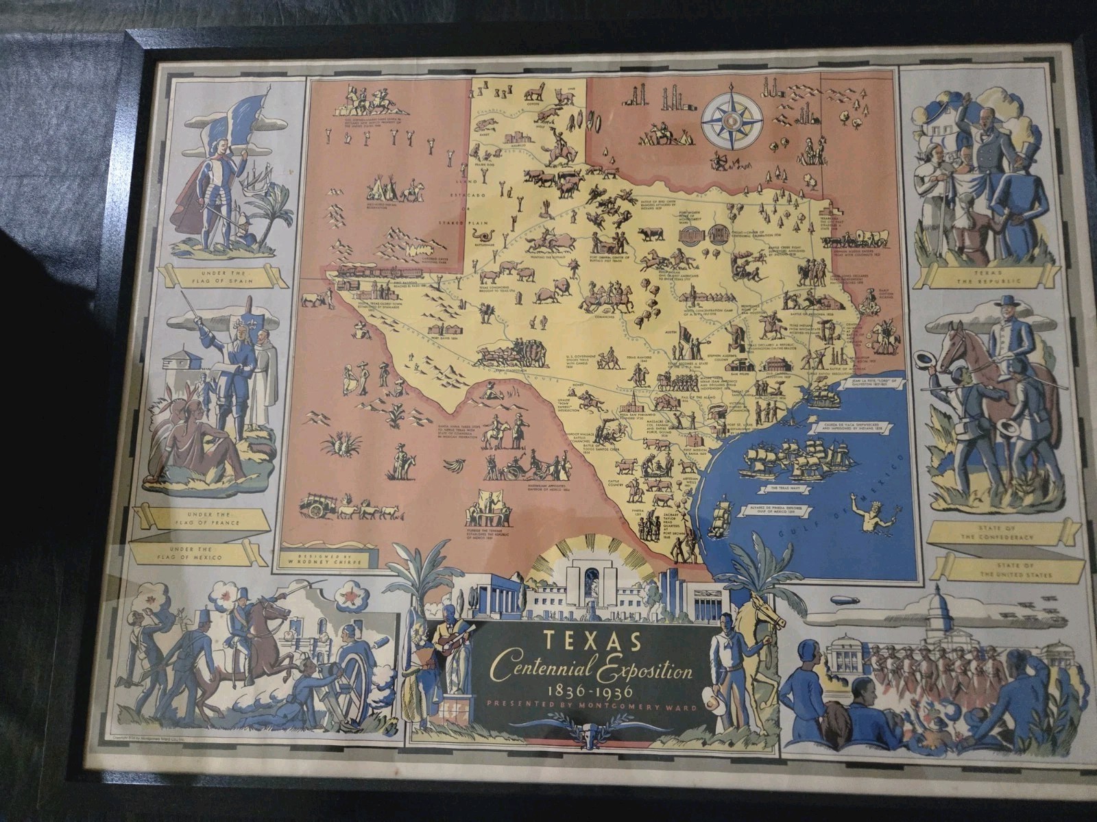 Very Rare 1936 Texas Centennial Poster Montgomery Ward Very Rare 1936 Texas Centennial Poster Montgomery Ward