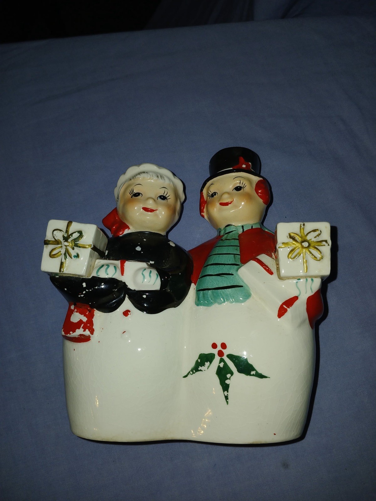 Vintage UCAGCO Mr. & Mrs. Snowman Candle Holder Japan Christmas Decor-CRACKONLFT Vintage UCAGCO Mr. & Mrs. Snowman Candle Holder Japan Christmas Decor-CRACKONLFT