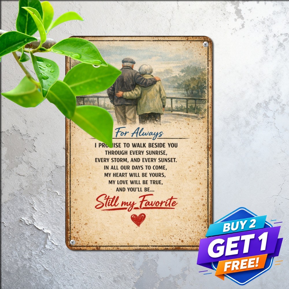 Loving Elderly Couple Walking Together Metal Tin Sign Sweet Anniversary Art Loving Elderly Couple Walking Together Metal Tin Sign Sweet Anniversary Art