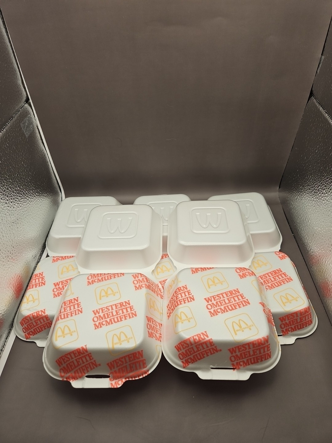 Five Vintage 1990 Mcdonald's Styrofoam Containers Western Omelette McMuffin Five Vintage 1990 Mcdonald's Styrofoam Containers Western Omelette McMuffin
