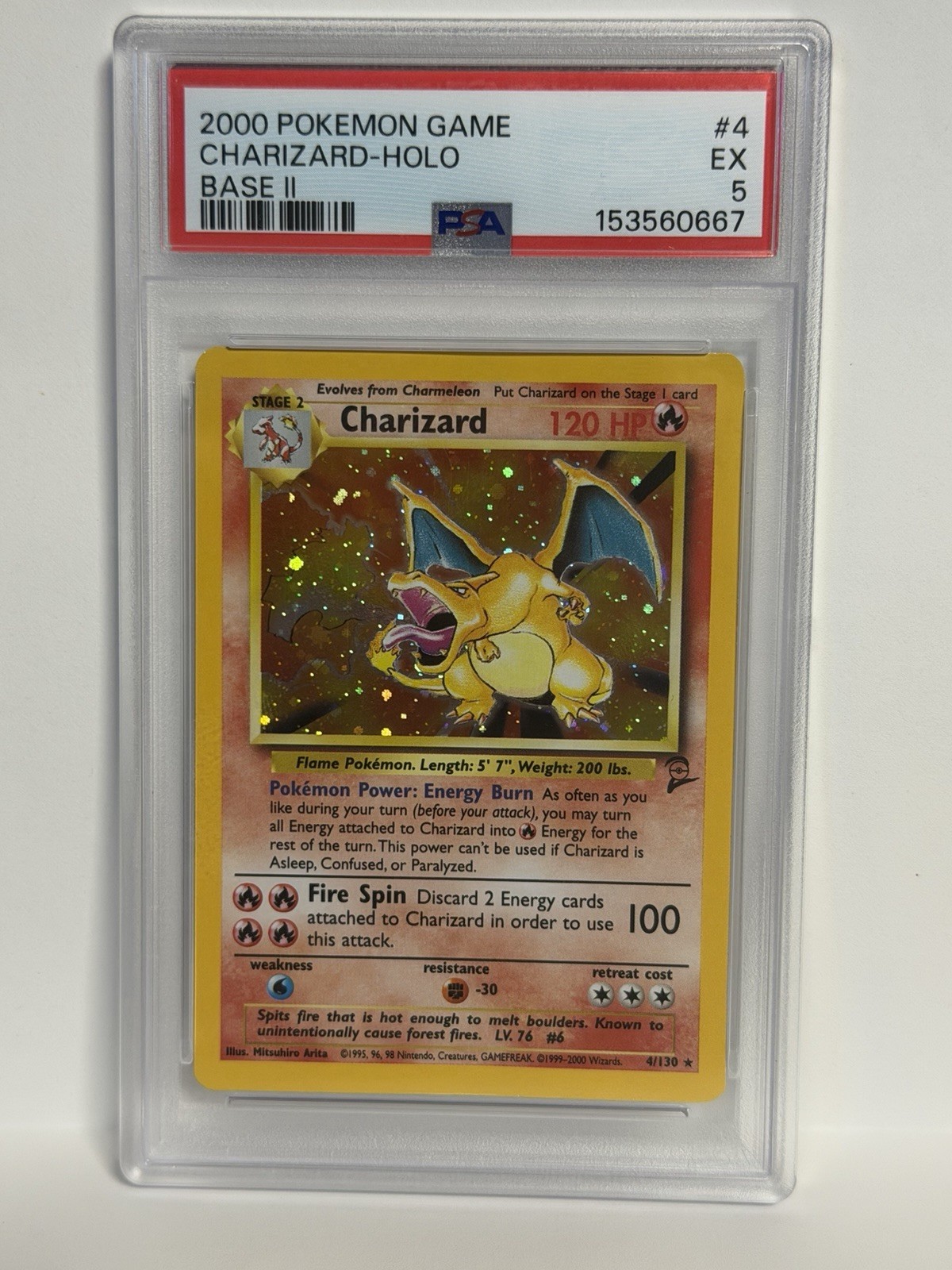 Pokémon 2000 Base Set 2 Charizard #4/130 Holo PSA 5 EX English Pokémon 2000 Base Set 2 Charizard #4/130 Holo PSA 5 EX English