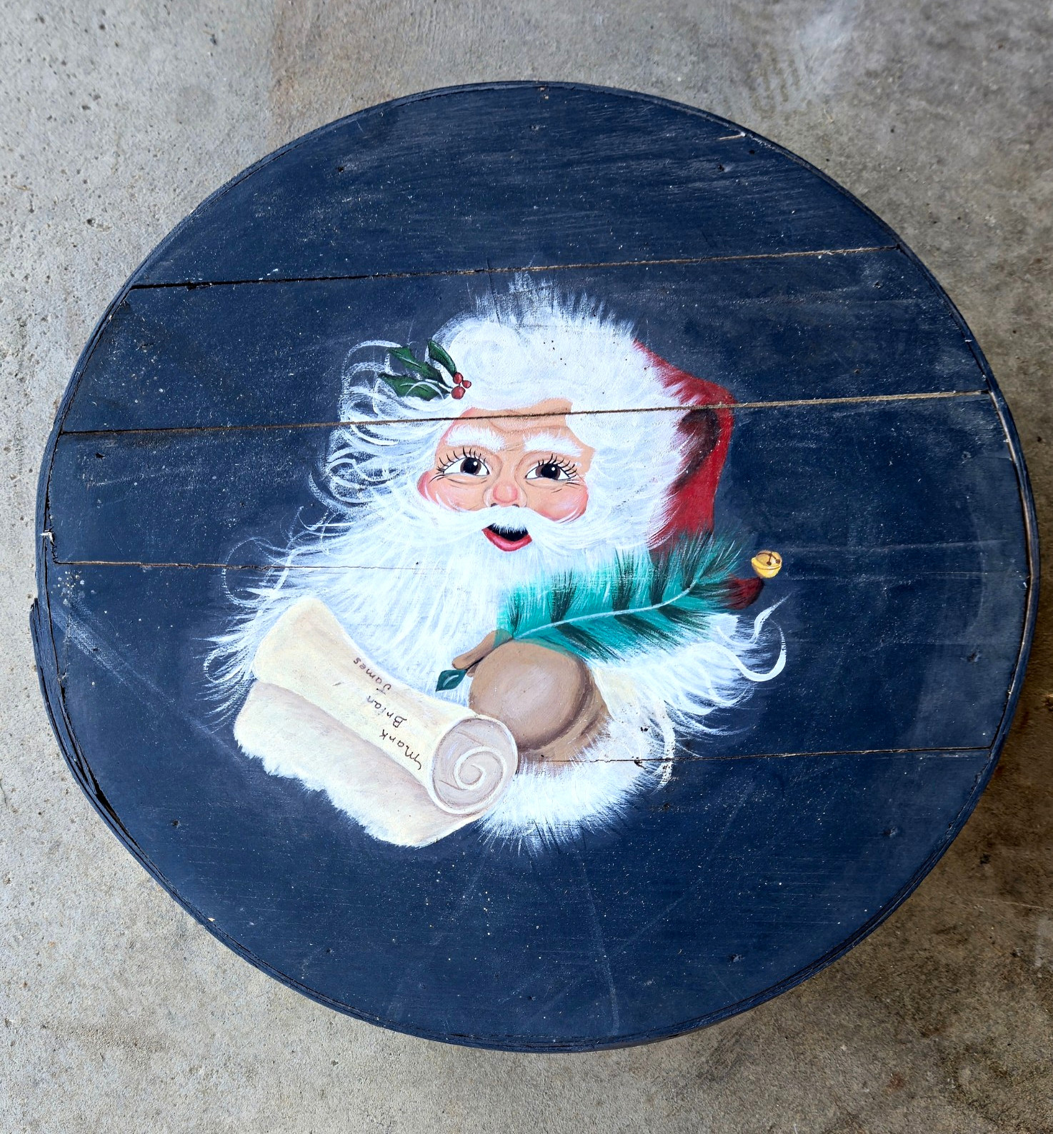 Vintage Hand Painted Wooden Santa Claus Round Box 16" Holiday Storage Christmas Vintage Hand Painted Wooden Santa Claus Round Box 16" Holiday Storage Christmas