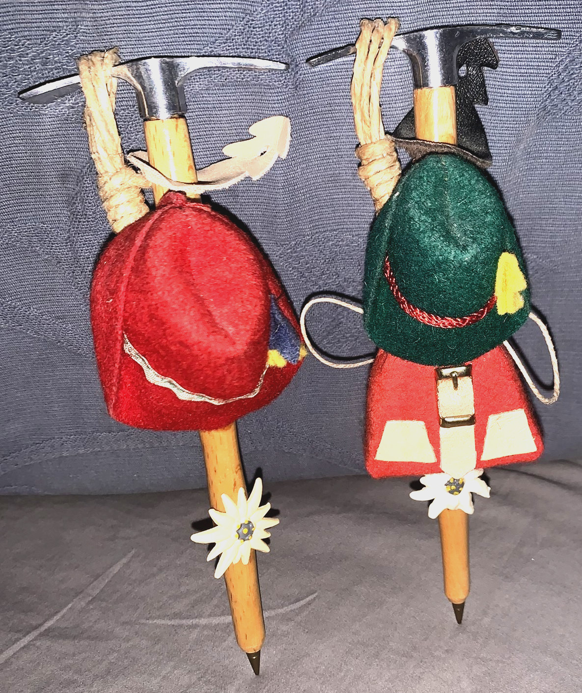 2 Neat Vintage  Austria  Souvenir  Miniature Climbing Hammers  Felt Hats...