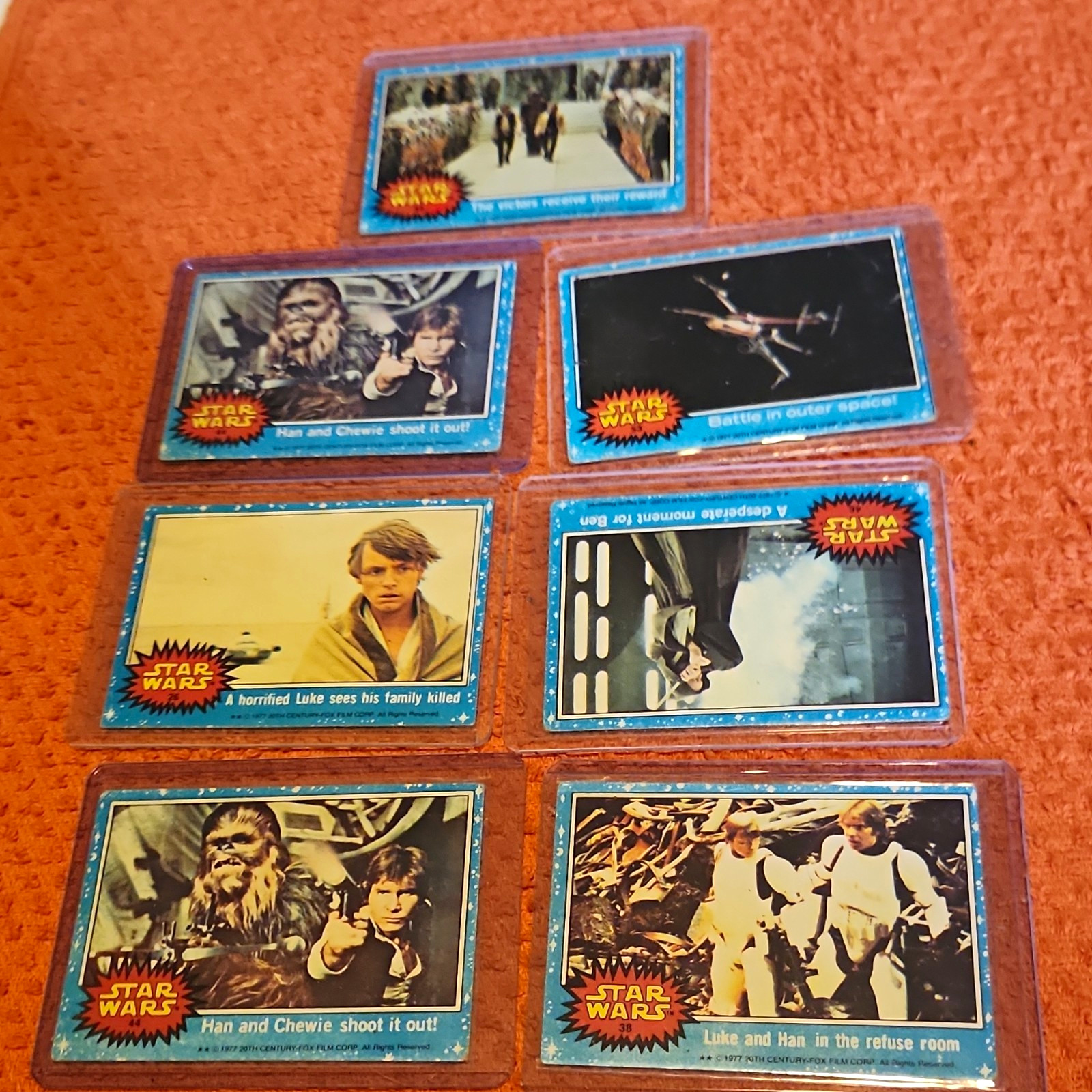 1977 Topps Star Wars Cards Lot (7) Han Chewbacca Luke Ben #46 #53 #38 1977 Topps Star Wars Cards Lot (7) Han Chewbacca Luke Ben #46 #53 #38