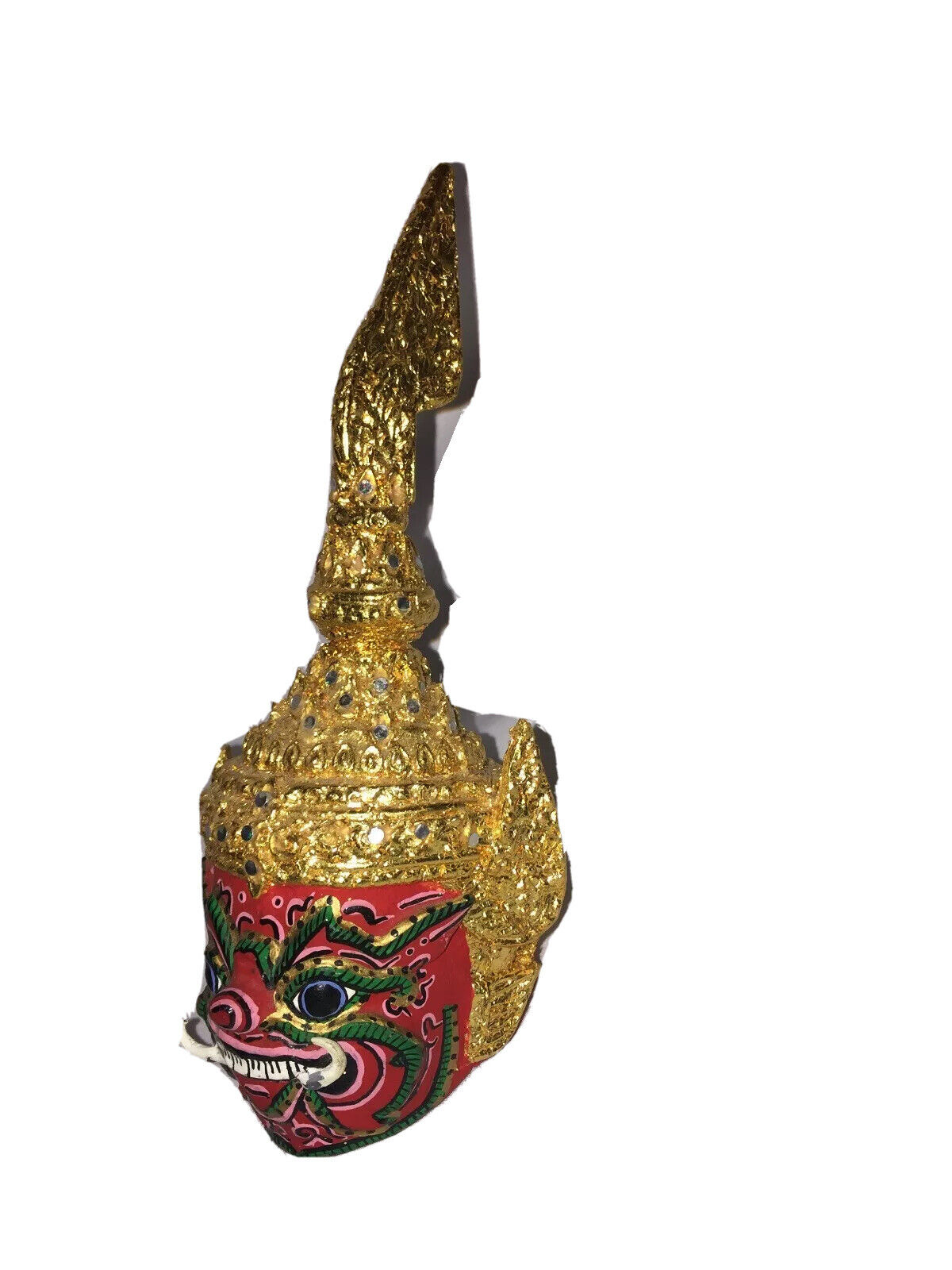 Indian Gods Jeweled Red Gold Head Figurine Religious Decor Hindu 8 Unique Desk