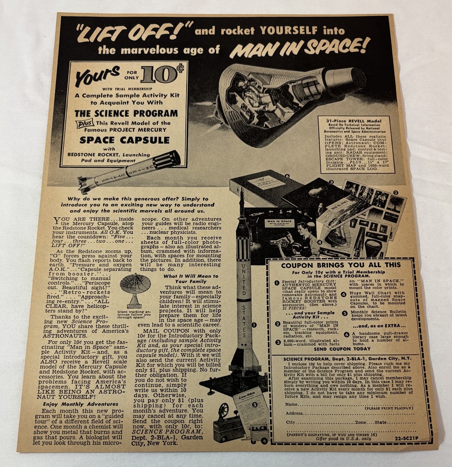 1963 REVELL models ad ~ MAN IN SPACE Project Mercury Space Capsule 1963 REVELL models ad ~ MAN IN SPACE Project Mercury Space Capsule