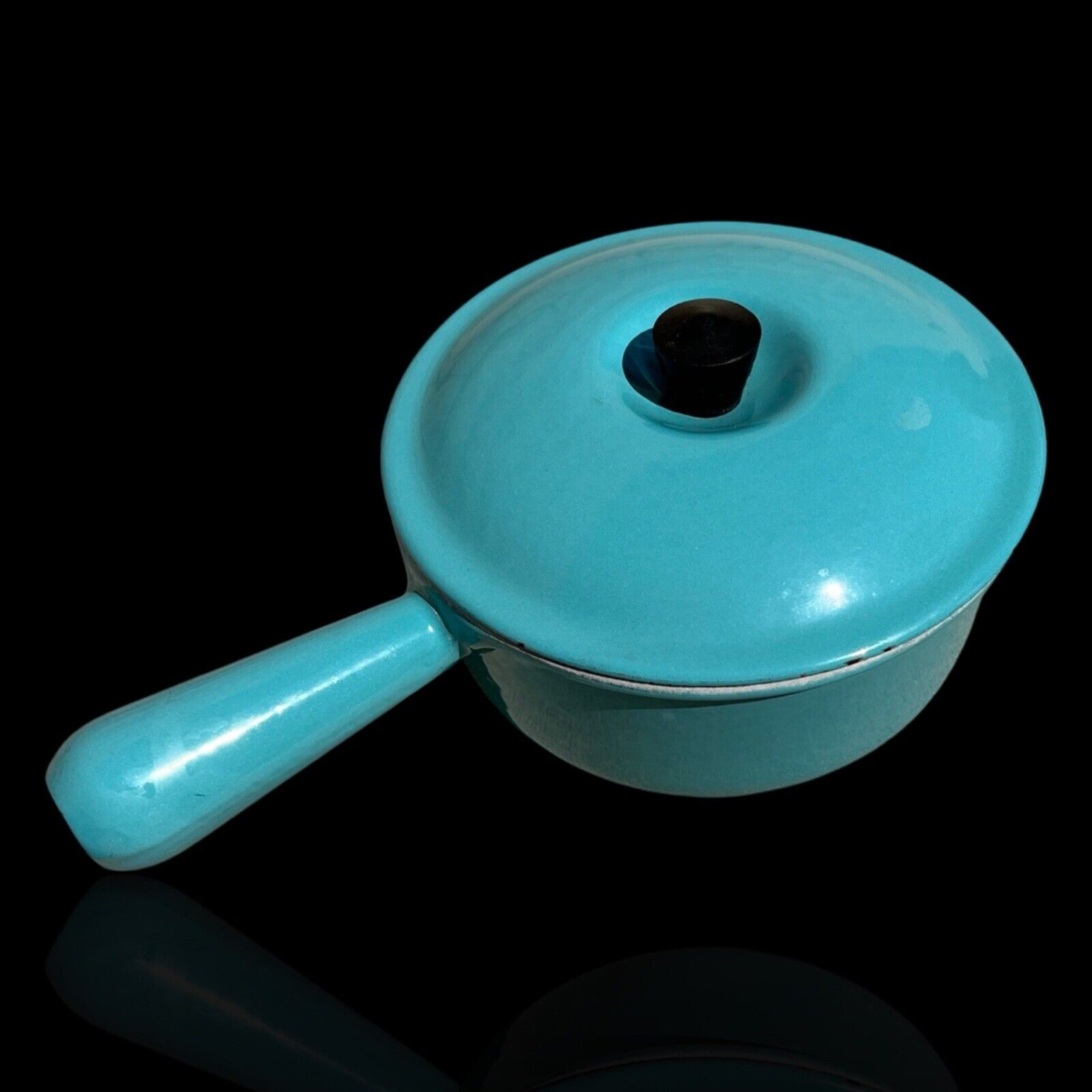 RARE Le Creuset Saucepan # 16 Enamel Cast Iron Paris Blue Turquoise 1950\'s Pot