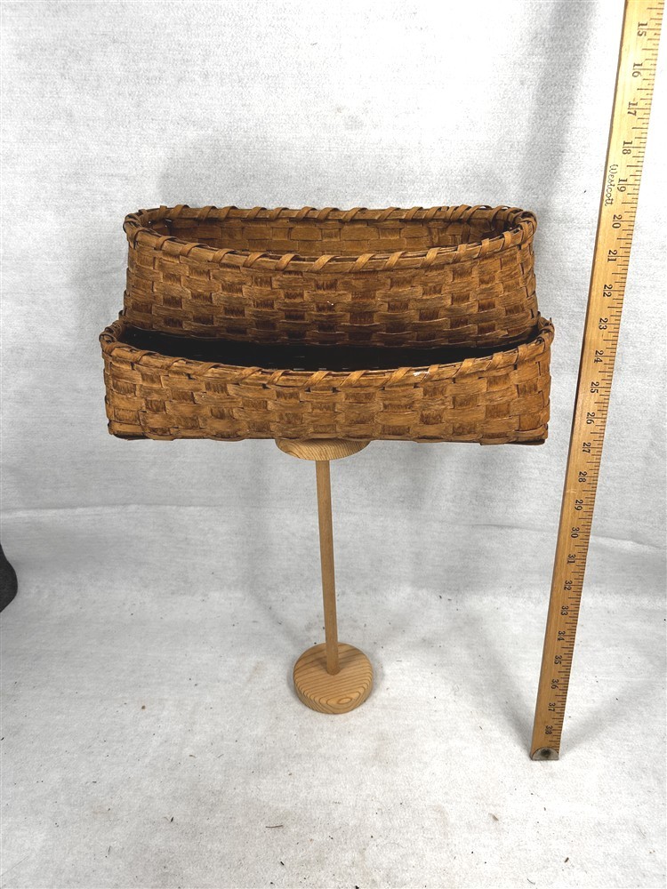 antique basket 2 tier double wall hanging splint ash New England 19thc rare 