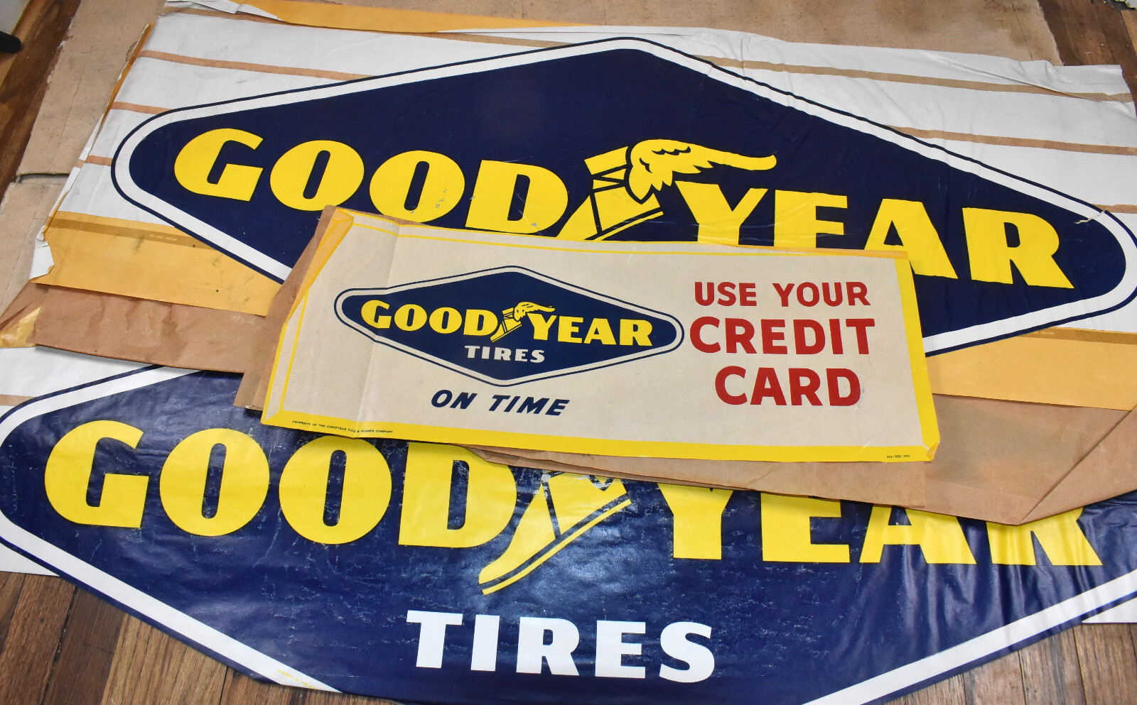 RARE Vintage NOS Goodyear Tires GAS SERVICE STATION Window Valence SIGN SET RARE Vintage NOS Goodyear Tires GAS SERVICE STATION Window Valence SIGN SET