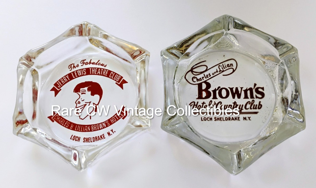 Rare ca. 1960's Jerry Lewis Theatre & Browns Hotel Ashtrays Loch Sheldrake NY Rare ca. 1960's Jerry Lewis Theatre & Browns Hotel Ashtrays Loch Sheldrake NY