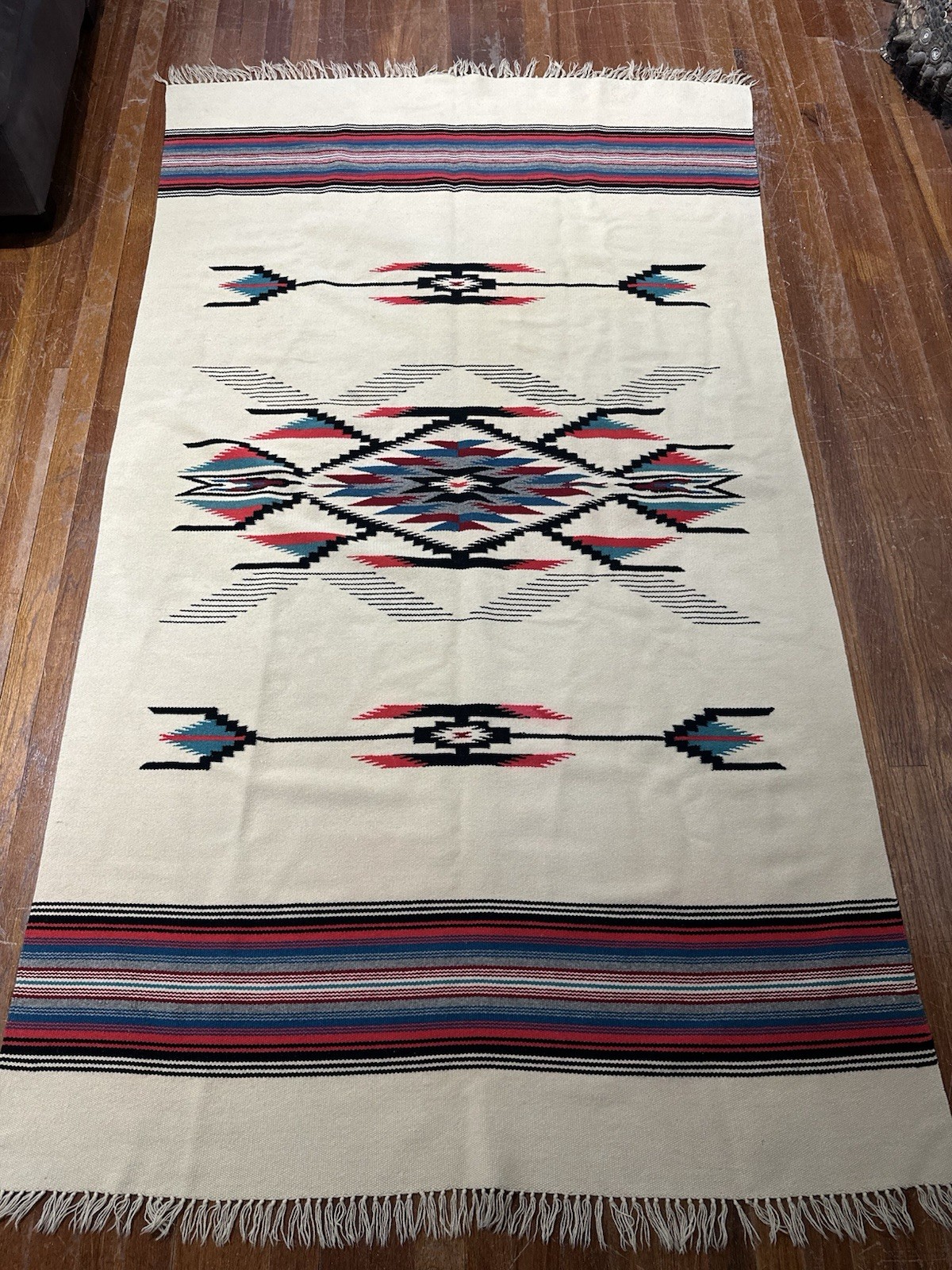 Vintage 1940s Chimayo Blanket Rug 86x42 Vintage 1940s Chimayo Blanket Rug 86x42