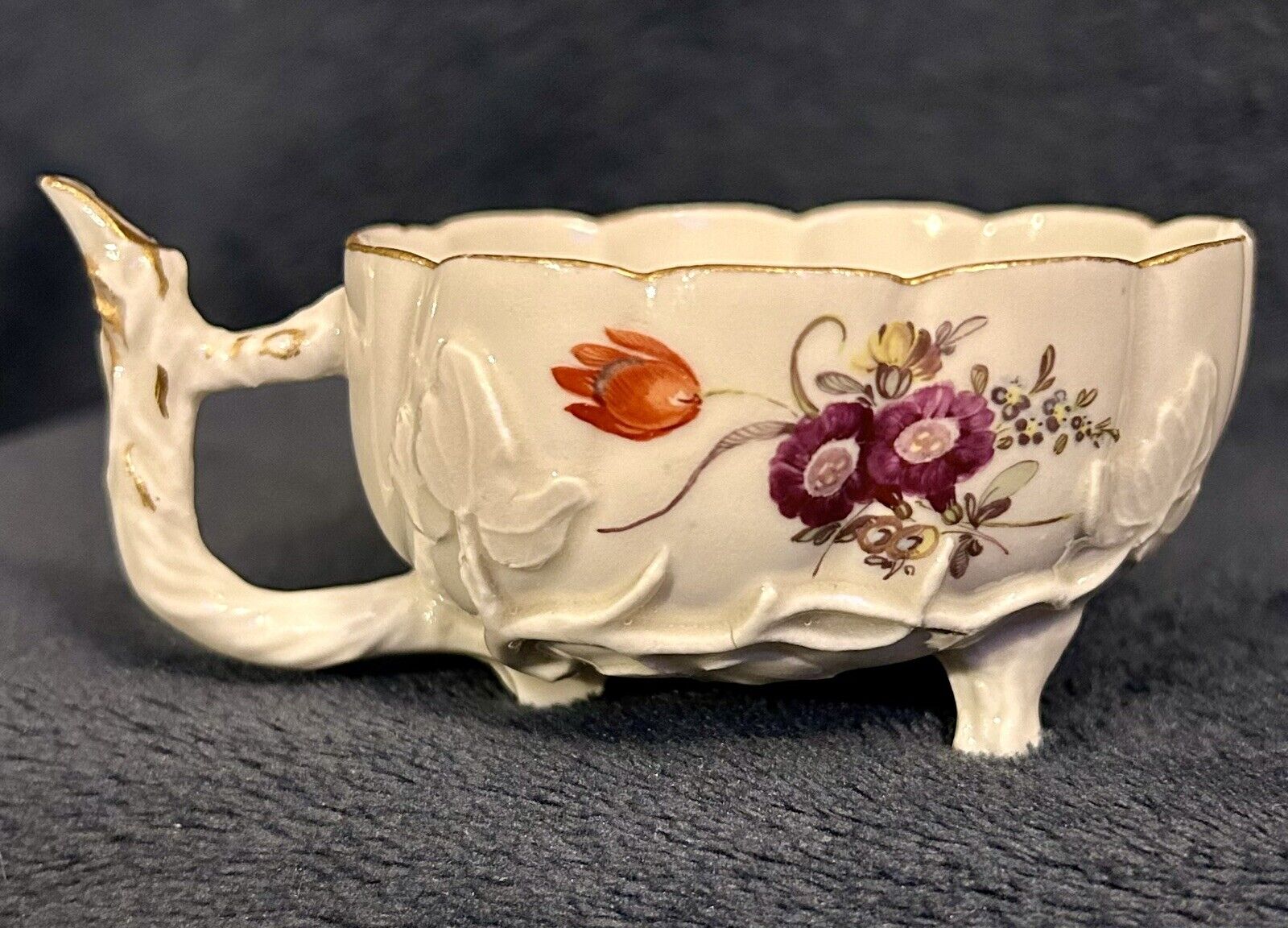 Antique 18thC Ludwigsburg Porcelain Polychrome Leaf Cup Germany