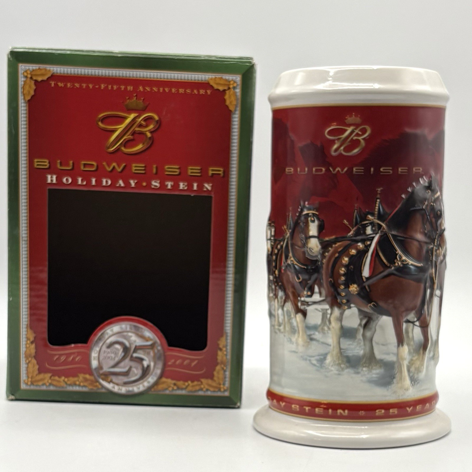 BEER MUG 2004 BUDWEISER HOLIDAY STEIN 25th ANNIVERSARY CLYDESDALE ANHEUSER BUSCH