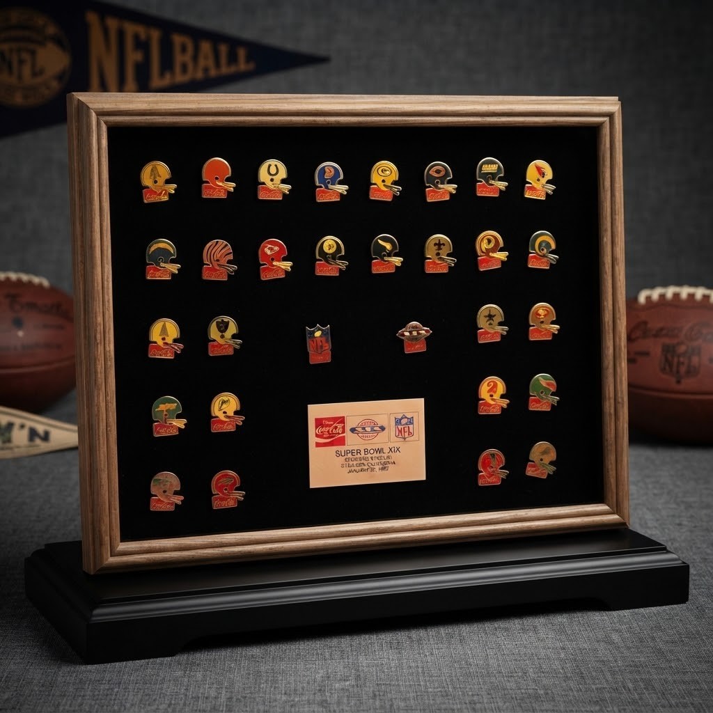 Vintage 1985 Coca Cola NFL Super Bowl XIX 19 Framed 30 Pin Set Complete 28 Teams