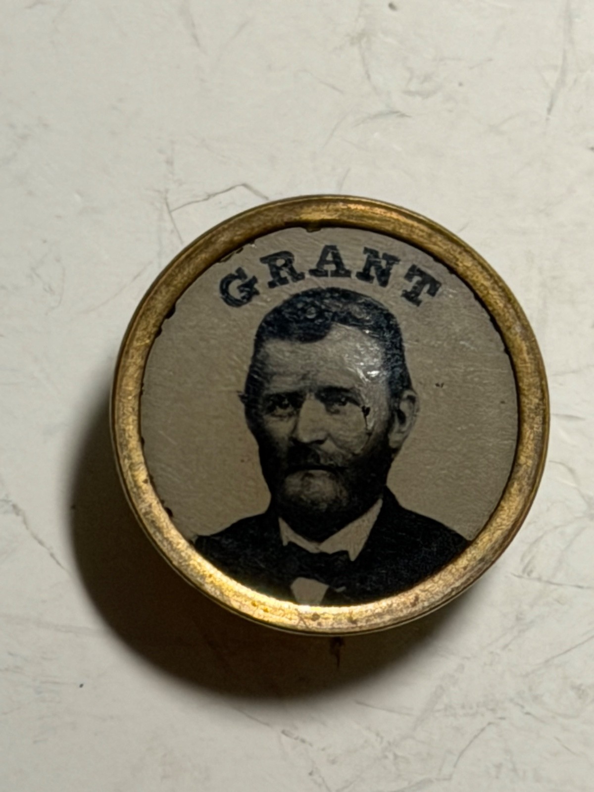 Ulysses S. Grant presidential campaign ferrotype lapel stud Ulysses S. Grant presidential campaign ferrotype lapel stud