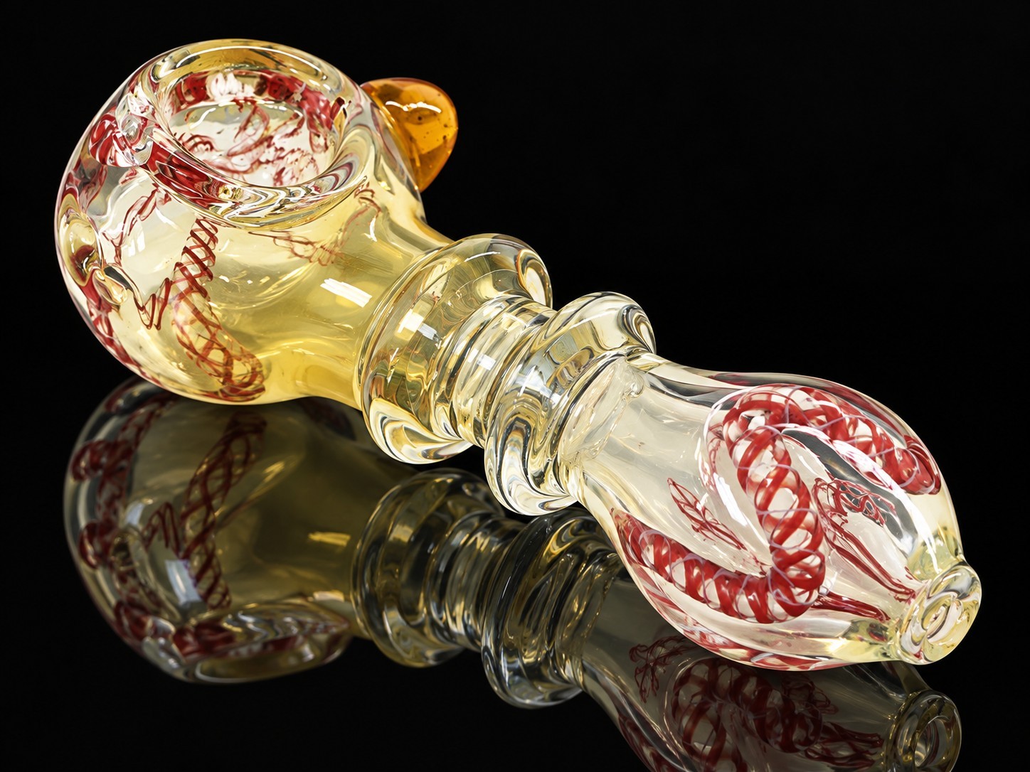 Glass Tobacco Hand Pipe Clear Champagne Red Spiral Light Amber Thumb Grip Glass Tobacco Hand Pipe Clear Champagne Red Spiral Light Amber Thumb Grip