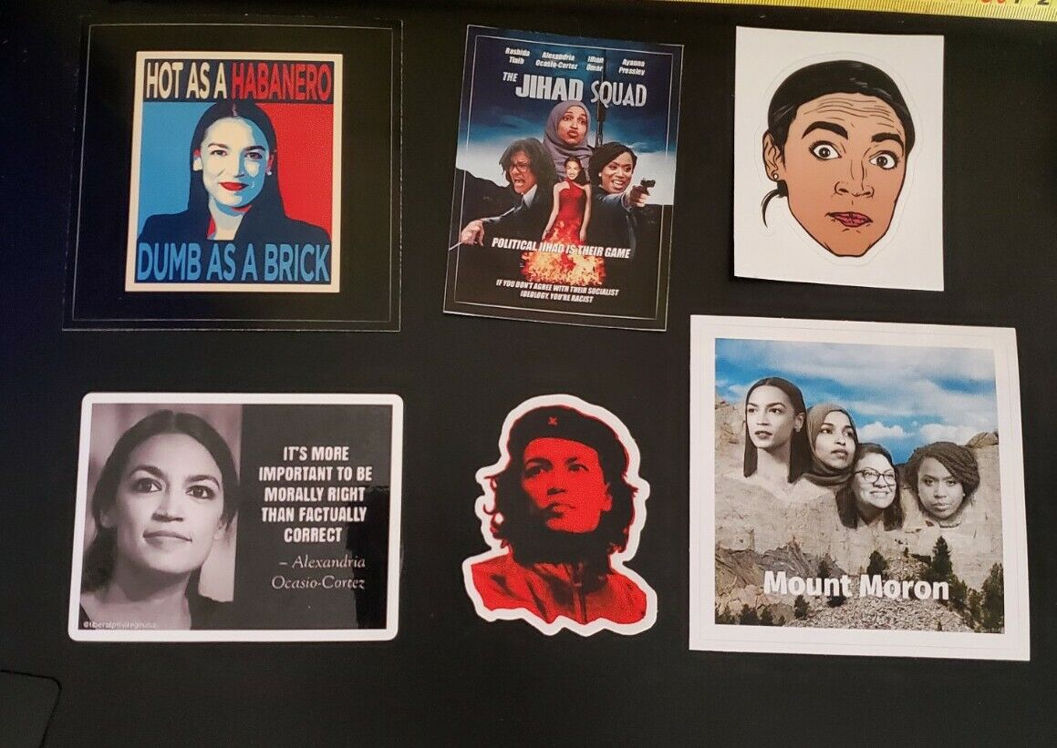 AOC A.O.C. stickers LOT of 6 😜 Funny Alexandria Ocasio Cortez ANTI COMMUNISM 