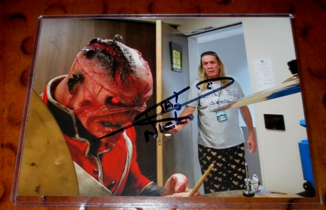Nicko McBrain drummer signed autographed photo Iron Maiden Run to the Hills 666