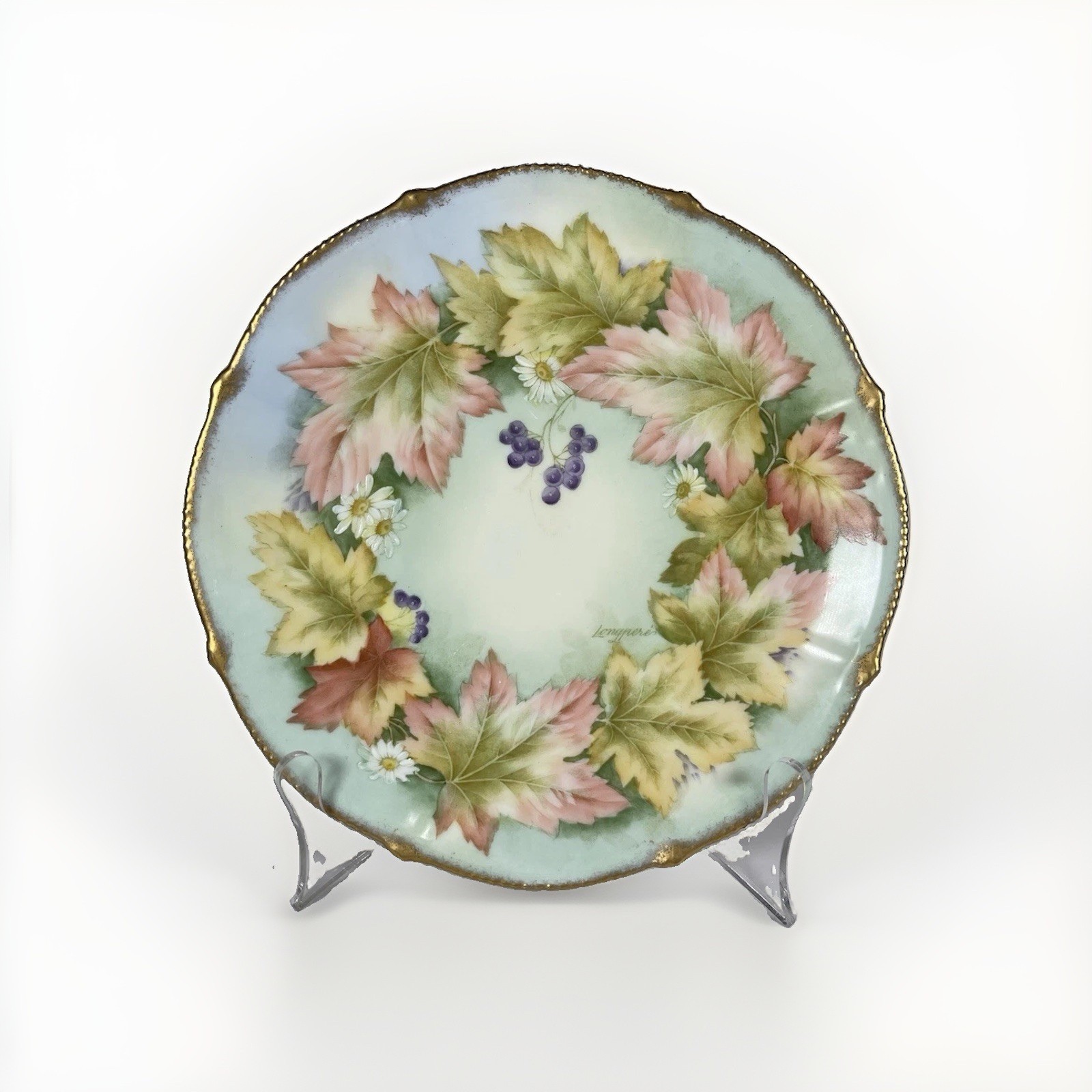 Antique Bavarian Hand Painted Autumn Leaves Plate Early 1900's Signed Longperé Antique Bavarian Hand Painted Autumn Leaves Plate Early 1900's Signed Longperé