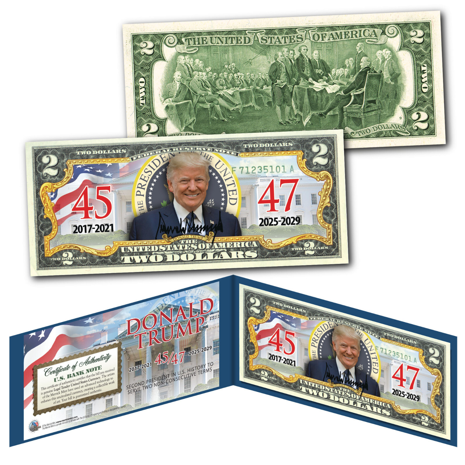 DONALD TRUMP 47th PRESIDENT with Seal 45 / 47 Genuine Legal Tender U.S. $2 Bill DONALD TRUMP 47th PRESIDENT with Seal 45 / 47 Genuine Legal Tender U.S. $2 Bill