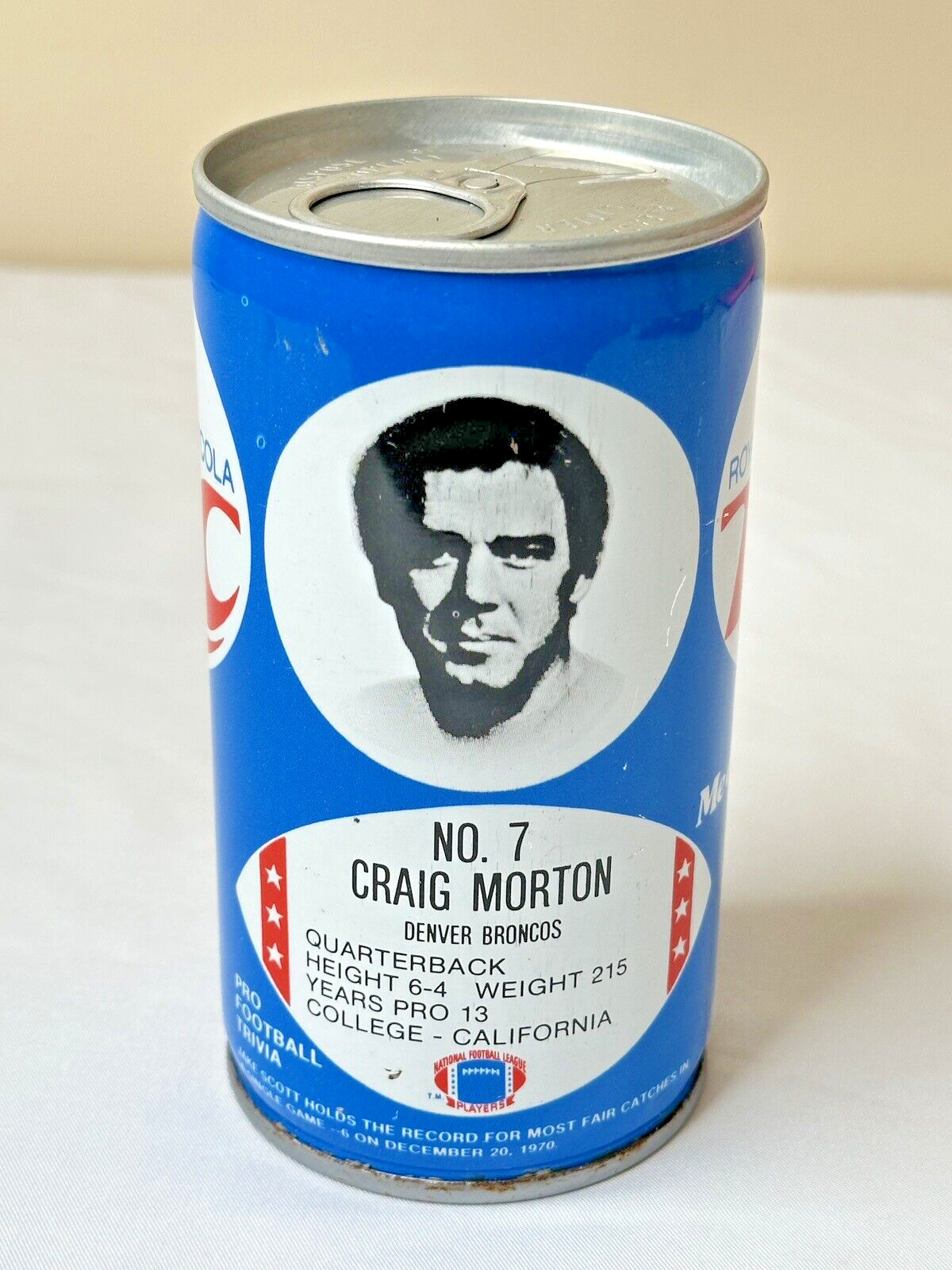 1977 Denver Broncos RC Royal Crown Cola Can NFL Football Craig Morton RARE 1977 Denver Broncos RC Royal Crown Cola Can NFL Football Craig Morton RARE