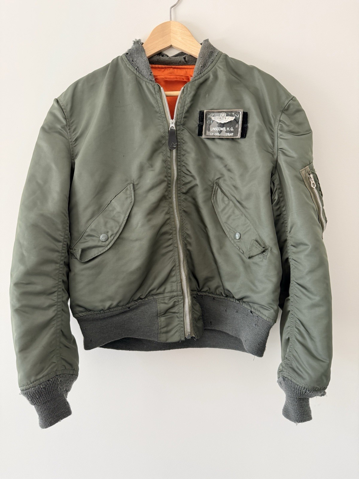 Vintage 1973 USAF MA-1 Flight Jacket Vietnam Bomber Reversible Named Patched 70s Vintage 1973 USAF MA-1 Flight Jacket Vietnam Bomber Reversible Named Patched 70s