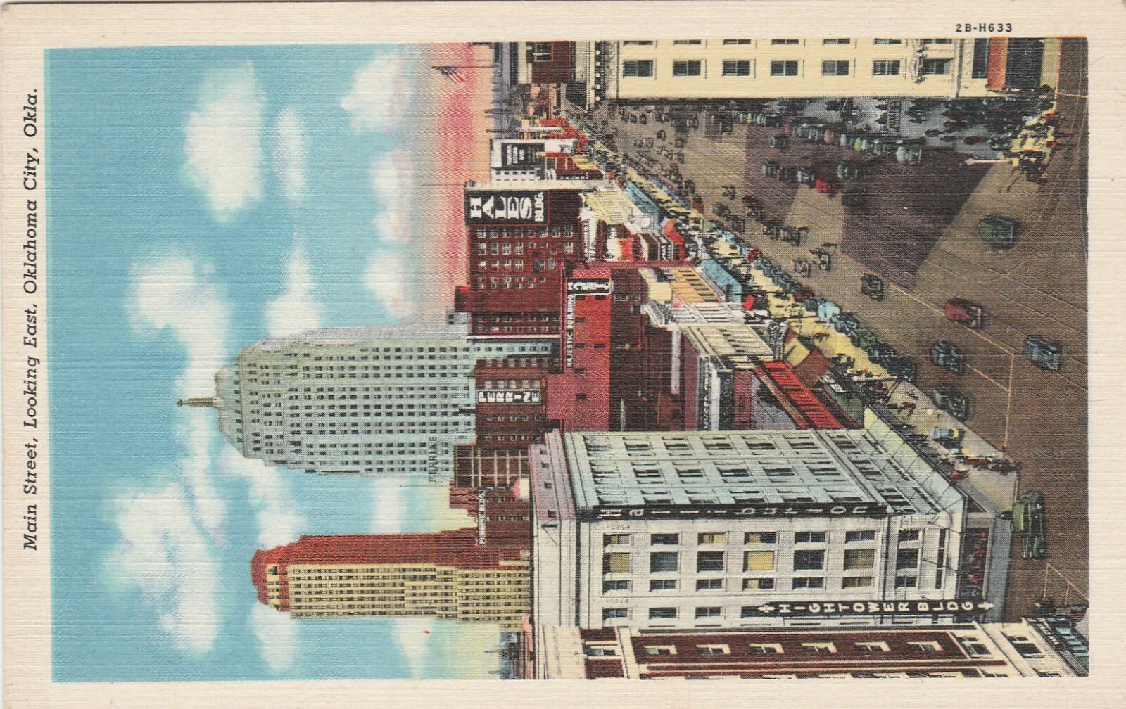 OKLAHOMA CITY OK Main Street Looking East cars people Vintage souvenir postcard