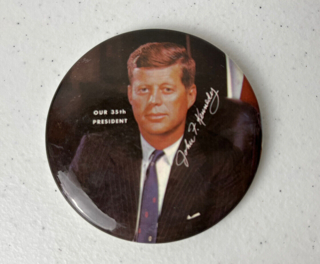 Vintage 1961 JFK 3.5” Button Pin John F Kennedy “Our 35th President” Original