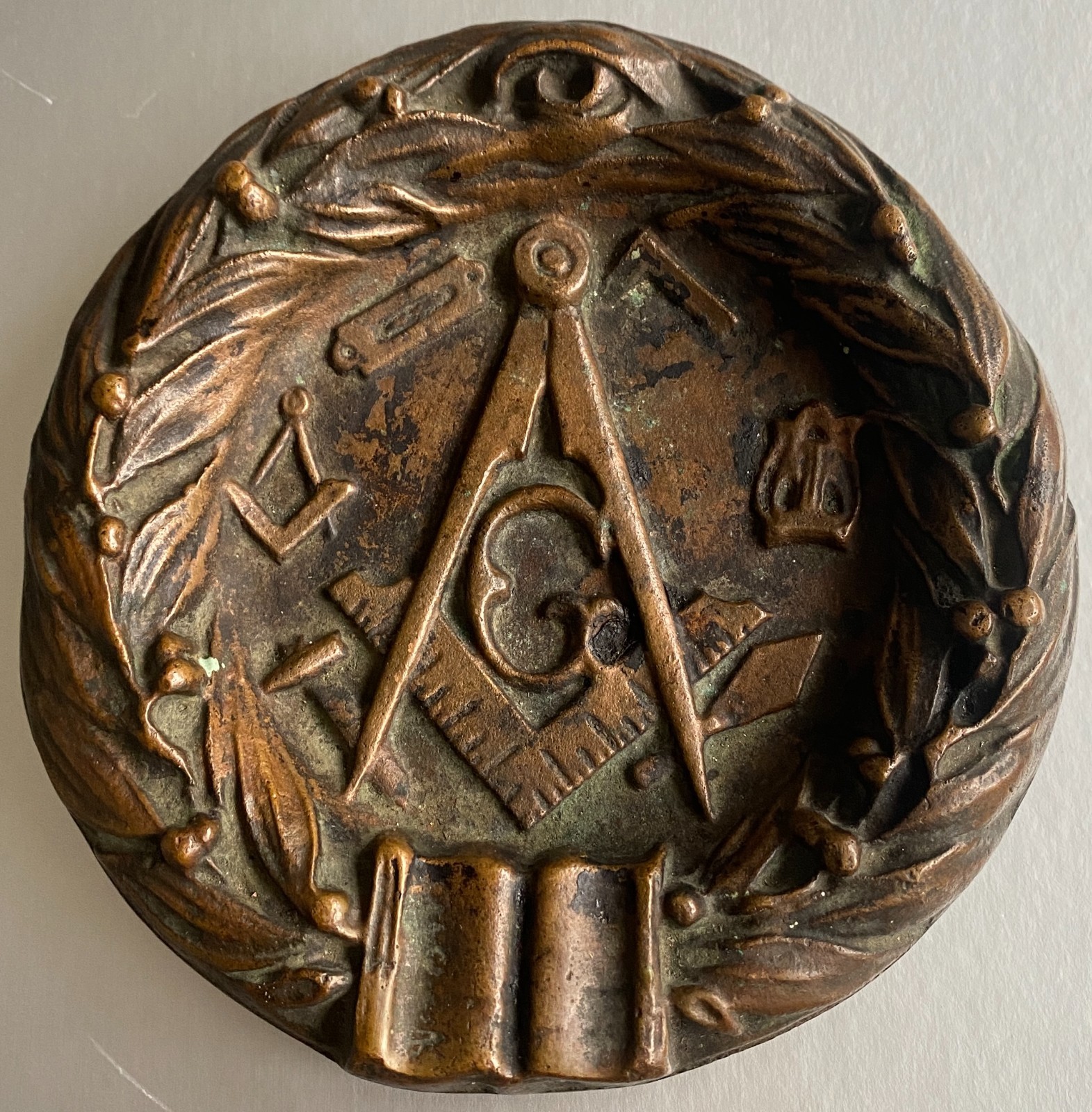 Nice Vintage Heavy Brass Masonic Ashtray (5" Diameter)