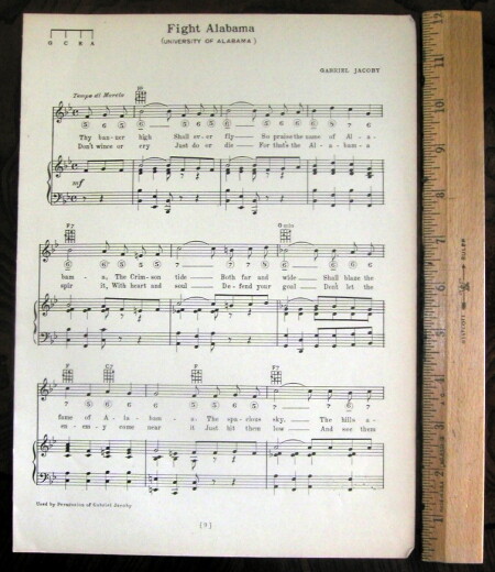 UNIVERSITY OF ALABAMA Vintage Song c 1929 "Fight Alabama" Crimson Tide
