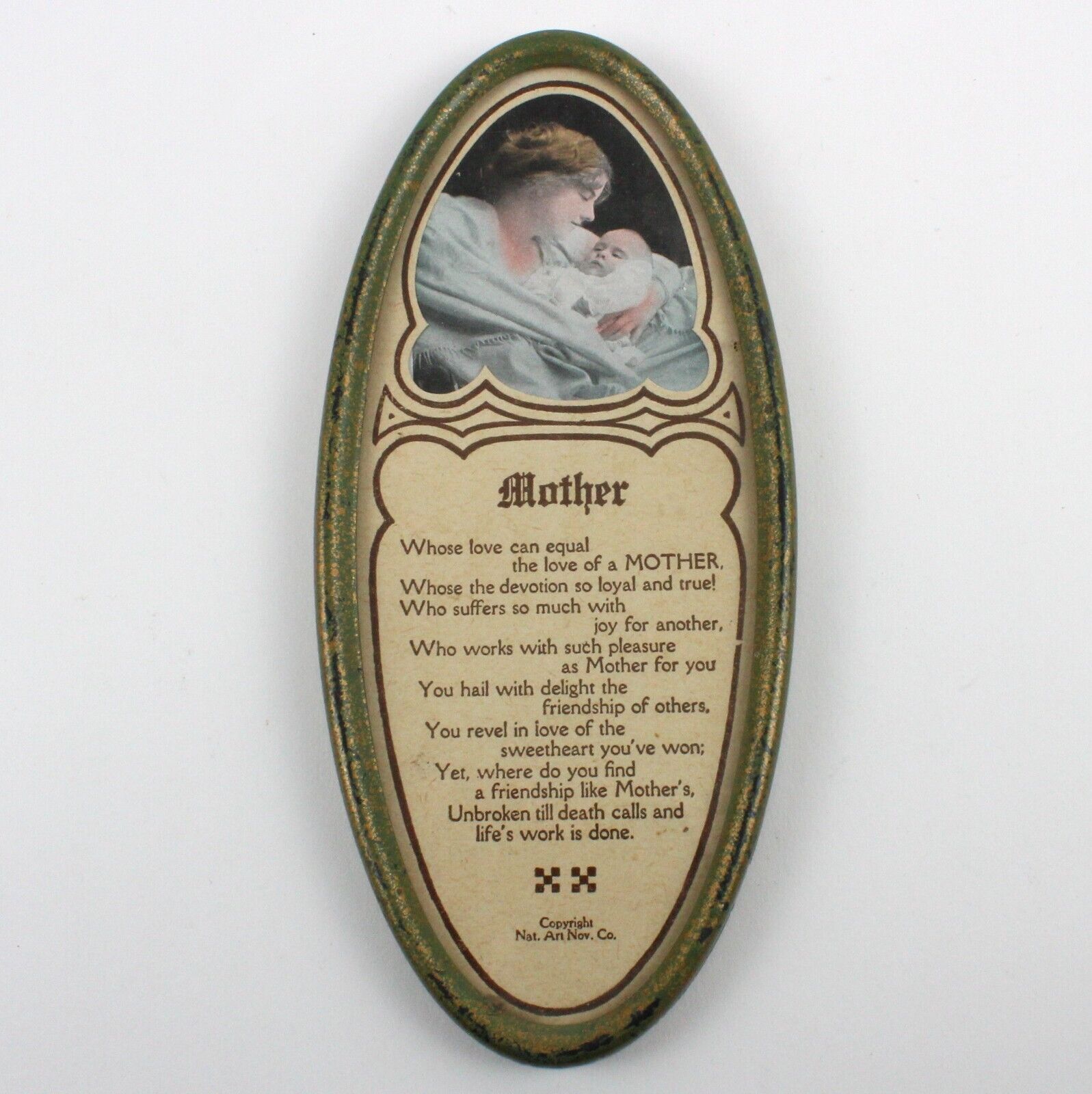 Mother Poem print Tin Oval Frame with glass Nat Art Nov Co NATCO 1940s Vintage