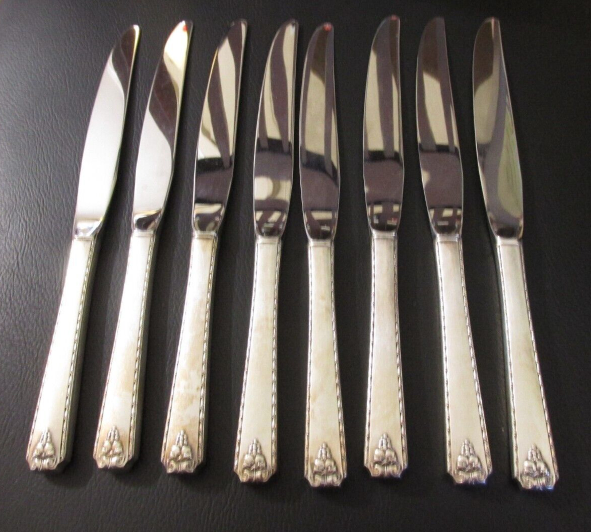Oneida Prestige Plate BORDEAUX 8 hollow handle dinner knives silverplate