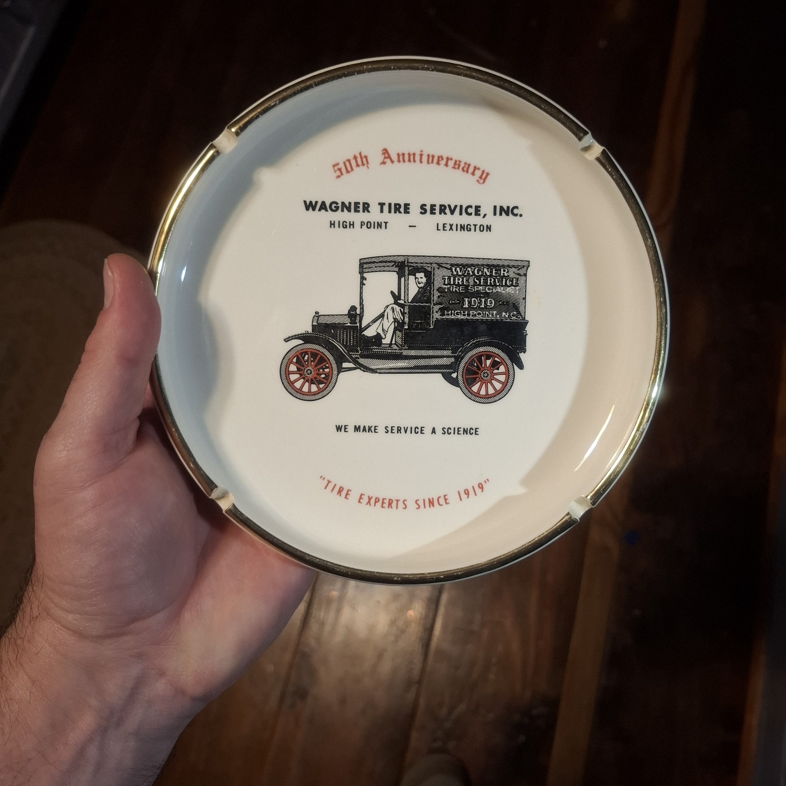 Vintage 1969 WAGNER TIRE SERVICE HIGH POINT LEXINGTON NC Ashtray Ford model t 