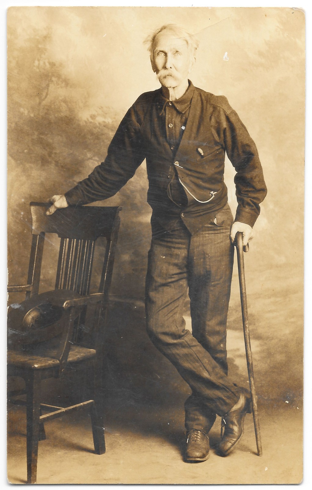 RPPC Elderly Man with Cane Studio Portrait c1910s AZO RPPC Elderly Man with Cane Studio Portrait c1910s AZO