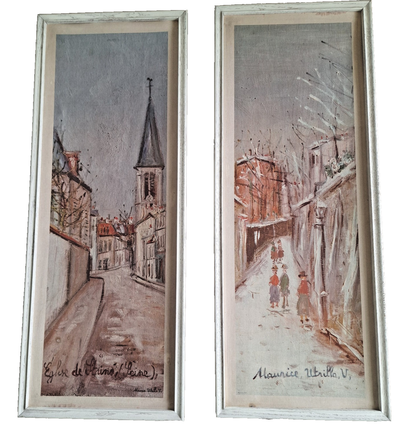 Vintage Maurice Utrillo Framed Art Prints Pair Paris Street Scenes 30" MCM Vintage Maurice Utrillo Framed Art Prints Pair Paris Street Scenes 30" MCM