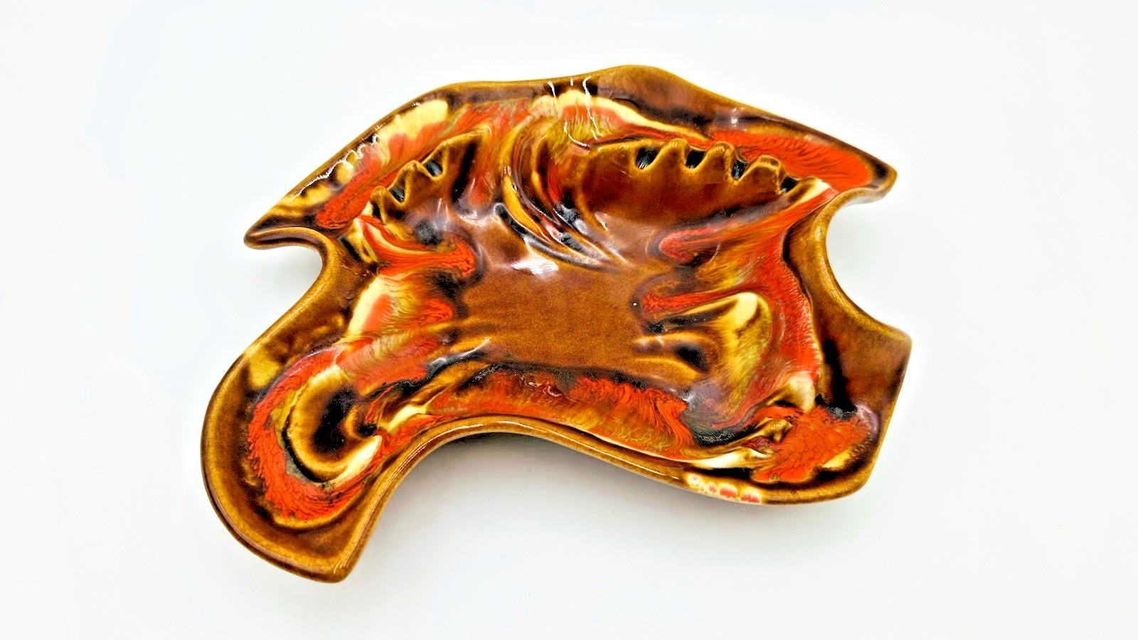 Vintage MCM Maurice Of California Drip Glazed Ceramic Ashtray 10.5" x 9"