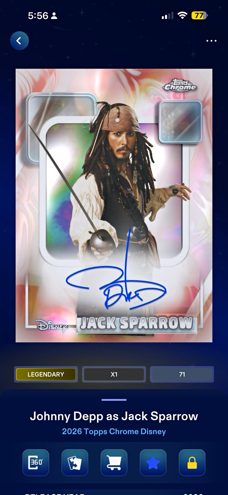 Topps Chrome Disney Collect 2026 Jack Sparrow Johnny Depp Auto Legendary Topps Chrome Disney Collect 2026 Jack Sparrow Johnny Depp Auto Legendary